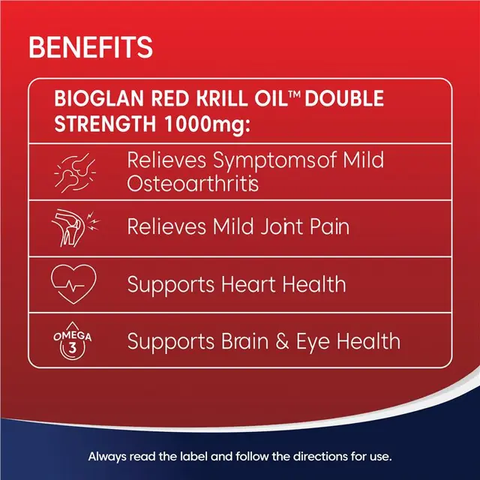 Bioglan Red Krill Oil Double Strength 1000mg - Hỗ Trợ Khớp, Tim & Não - 60 Viên Dầu Nhuyễn Thể Từ Úc