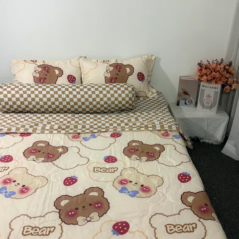 Bộ Chăn Ga Cotton Microfiber Mềm êm 5 Món Bọc Nệm Cao 20cm - Giấc Ngủ Tuyệt Vời, Thoáng Khí, An Toàn cho Da Nhạy Cảm