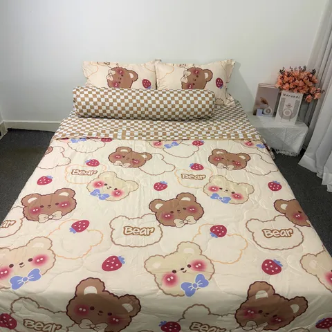 Bộ Chăn Ga Cotton Microfiber Mềm êm 5 Món Bọc Nệm Cao 20cm - Giấc Ngủ Tuyệt Vời, Thoáng Khí, An Toàn cho Da Nhạy Cảm