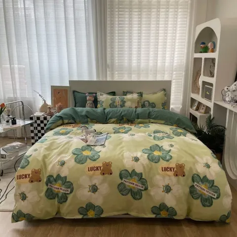 Bộ Chăn Ga Cotton Microfiber 5 Món Sang Trọng - Ga Bọc Nệm Cao 20cm, Vỏ Gối, Chăn Chần Bông Êm Ái, An Toàn Cho Giấc Ngủ Tuyệt Vời