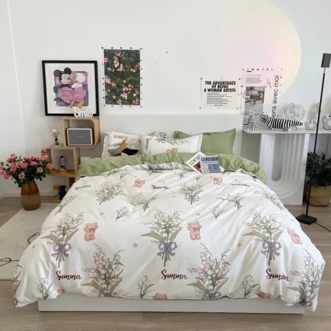Bộ Chăn Ga Cotton Microfiber 5 Món 20cm - Chăn Chần Bông Mềm Êm Ái Cho Giấc Ngủ Hoàn Hảo, Vải Cao Cấp, An Toàn Cho Da Nhạy Cảm