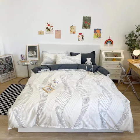 Bộ Chăn Ga Cotton Microfiber 5 Món Cao Cấp - Đệm Bọc 20cm, Chăn Chần Bông Siêu Mềm, Thoáng Khí, An Toàn cho Giấc Ngủ Tốt
