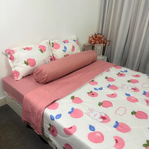 Bộ Chăn Ga Cotton Microfiber Cao Cấp 5 Món - Gối & Chăn Chần Bông êm ái, Bọc Nệm 20cm, Kháng Khuẩn, Thoáng Khí, Phù Hợp Mọi Mùa
