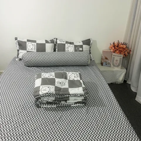 Bộ Chăn Ga Cotton Microfiber Cao Cấp 5 Món - Bọc Nệm 20cm, Êm Ái và Thoáng Khí, Giấc Ngủ Hoàn Hảo