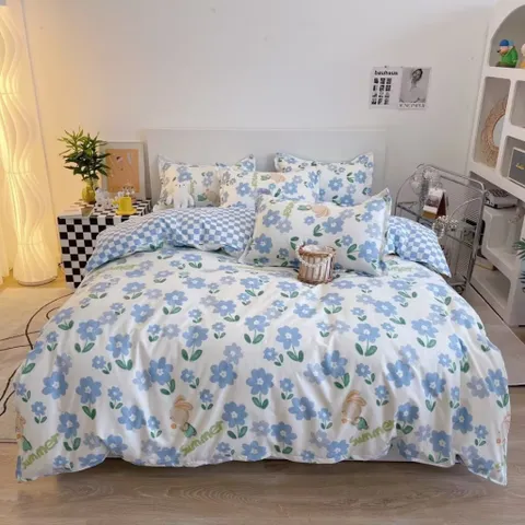 Bộ Chăn Ga Cotton Microfiber Cao Cấp 5 Món - Đồng Bộ Sang Trọng, 200x230cm - Chăn Chần Bông Êm Ái, An Toàn Cho Giấc Ngủ Hoàn Hảo