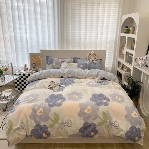 Bộ Chăn Ga Cotton Microfiber 5 Món Bọc Nệm Cao 20cm - Giấc Ngủ Êm Ái và Thoáng Khí, Hoa Văn Sáng Tươi