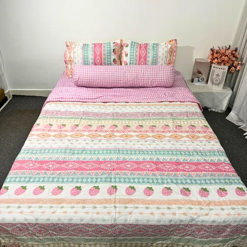 Bộ Chăn Ga Bọc Nệm Cotton Microfiber Siêu Mềm 5 Món - Độ Cao 20cm, Giấc Ngủ Hoàn Hảo, An Toàn, Dễ Dàng Vệ Sinh