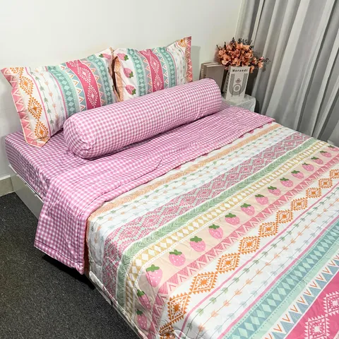 Bộ Chăn Ga Bọc Nệm Cotton Microfiber Siêu Mềm 5 Món - Độ Cao 20cm, Giấc Ngủ Hoàn Hảo, An Toàn, Dễ Dàng Vệ Sinh