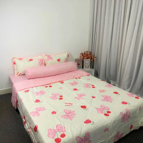 Bộ Chăn Ga Cotton Microfiber 5 Món Cao Cấp - êm ái, thoáng khí, bọc nệm cao 20cm, dễ vệ sinh, thiết kế sang trọng cho giấc ngủ hoàn hảo