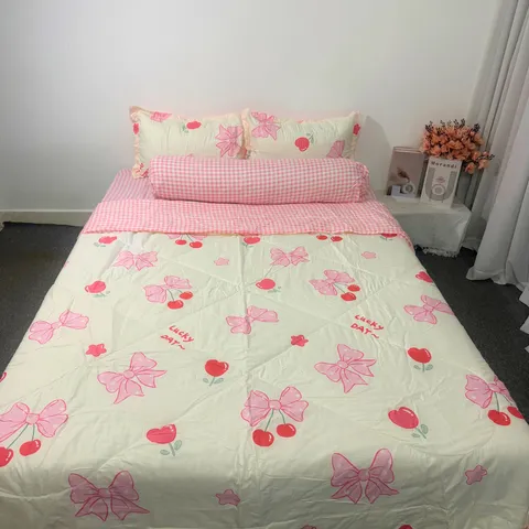 Bộ Chăn Ga Cotton Microfiber 5 Món Cao Cấp - êm ái, thoáng khí, bọc nệm cao 20cm, dễ vệ sinh, thiết kế sang trọng cho giấc ngủ hoàn hảo