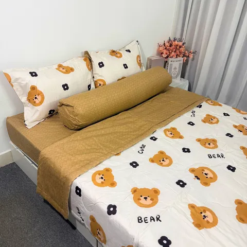 Bộ Chăn Ga Microfiber Cao Cấp 5 Món - Bọc Nệm 20cm, Vỏ Gối và Chăn Chần Bông Êm Ái, Giấc Ngủ Tuyệt Vời Mỗi Đêm
