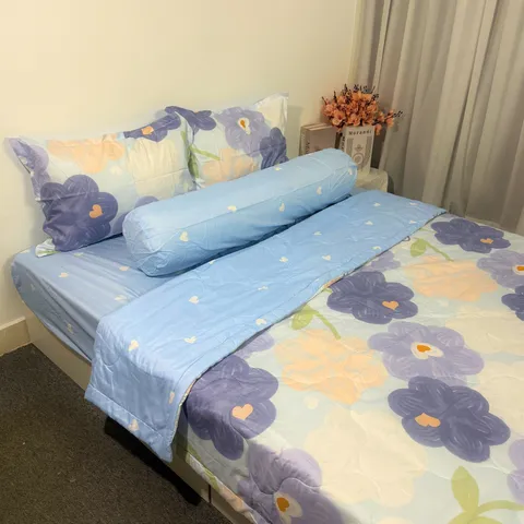 Bộ Chăn Ga Cotton Microfiber Cao Cấp 5 Món Bọc Nệm 20cm - Êm Ái, Thoáng Khí, An Toàn Cho Giấc Ngủ Hoàn Hảo