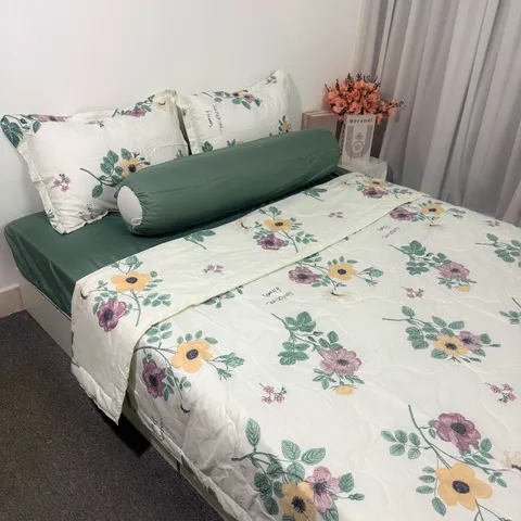 Bộ Chăn Ga Cotton Microfiber Cao Cấp 5 Món - Êm Ái, Thoáng Khí, Bọc Nệm Cao 20cm, Thiết Kế Sang Trọng, An Toàn Cho Gia Đình