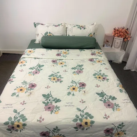 Bộ Chăn Ga Cotton Microfiber Cao Cấp 5 Món - Êm Ái, Thoáng Khí, Bọc Nệm Cao 20cm, Thiết Kế Sang Trọng, An Toàn Cho Gia Đình