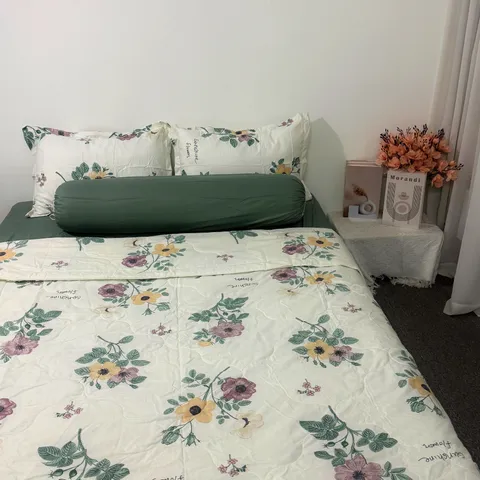Bộ Chăn Ga Cotton Microfiber Cao Cấp 5 Món - Êm Ái, Thoáng Khí, Bọc Nệm Cao 20cm, Thiết Kế Sang Trọng, An Toàn Cho Gia Đình