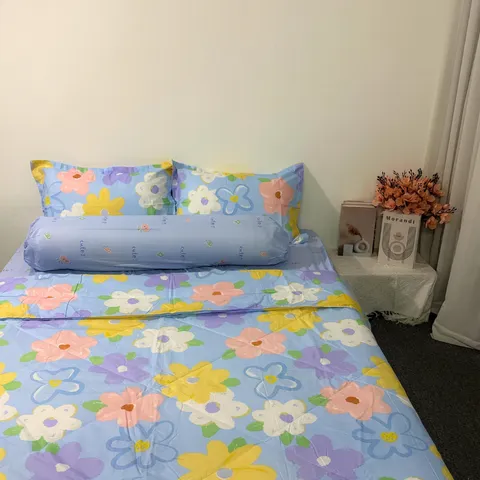 Bộ 5 Món Chăn Ga Cotton Microfiber Êm Mềm - Ga Bọc Nệm Cao 20cm, Vỏ Gối, Chăn Chần Bông Sang Trọng, Giấc Ngủ Tuyệt Vời