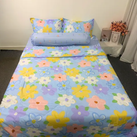 Bộ 5 Món Chăn Ga Cotton Microfiber Êm Mềm - Ga Bọc Nệm Cao 20cm, Vỏ Gối, Chăn Chần Bông Sang Trọng, Giấc Ngủ Tuyệt Vời
