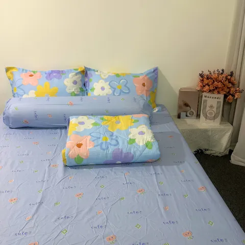 Bộ 5 Món Chăn Ga Cotton Microfiber Êm Mềm - Ga Bọc Nệm Cao 20cm, Vỏ Gối, Chăn Chần Bông Sang Trọng, Giấc Ngủ Tuyệt Vời