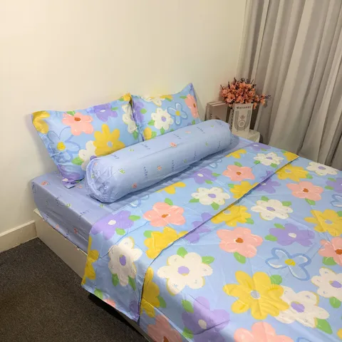 Bộ 5 Món Chăn Ga Cotton Microfiber Êm Mềm - Ga Bọc Nệm Cao 20cm, Vỏ Gối, Chăn Chần Bông Sang Trọng, Giấc Ngủ Tuyệt Vời