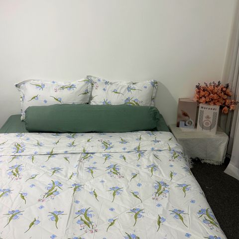 Bộ Chăn Ga Gối 5 Món Microfiber Cao Cấp - Êm Ái, Thoáng Khí, Kiểu Dáng Sang Trọng Bọc Nệm 20cm - Giấc Ngủ Hoàn Hảo