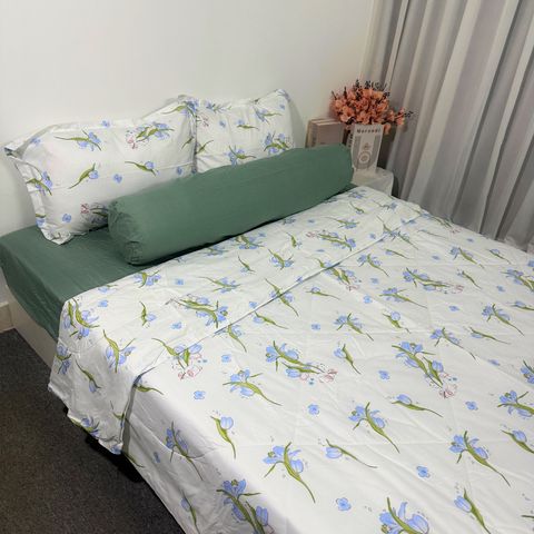Bộ Chăn Ga Gối 5 Món Microfiber Cao Cấp - Êm Ái, Thoáng Khí, Kiểu Dáng Sang Trọng Bọc Nệm 20cm - Giấc Ngủ Hoàn Hảo