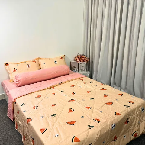 Bộ Chăn Ga Cotton Microfiber 5 Món Cao 20cm - êm ái, thoáng khí, thiết kế sang trọng cho giấc ngủ hoàn hảo.