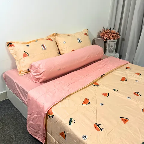 Bộ Chăn Ga Cotton Microfiber 5 Món Cao 20cm - êm ái, thoáng khí, thiết kế sang trọng cho giấc ngủ hoàn hảo.