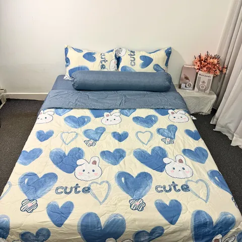 Bộ Chăn Ga Cotton Microfiber 5 Món - Êm Ái, Thoáng Khí, Bọc Nệm Cao 20cm - Thiết Kế Sang Trọng Cho Giấc Ngủ Hoàn Hảo