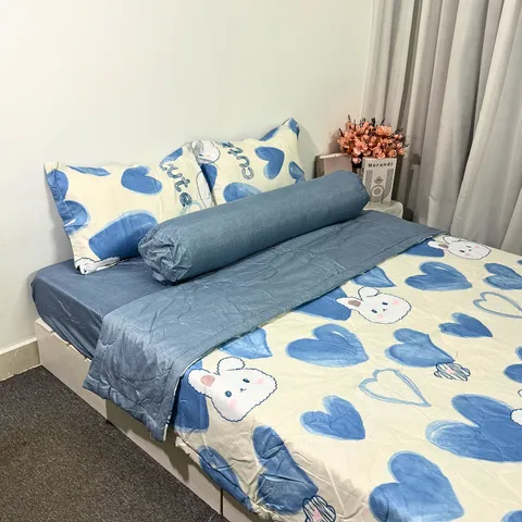 Bộ Chăn Ga Cotton Microfiber 5 Món - Êm Ái, Thoáng Khí, Bọc Nệm Cao 20cm - Thiết Kế Sang Trọng Cho Giấc Ngủ Hoàn Hảo