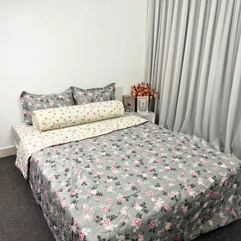 Bộ Chăn Ga Cotton Microfiber 5 Món êm ái, bọc nệm 20cm - Chăn Chần Bông An Toàn & Thoáng Khí cho Giấc Ngủ Tuyệt Vời
