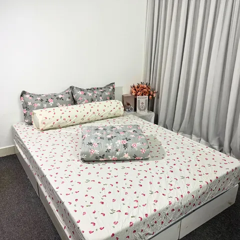 Bộ Chăn Ga Cotton Microfiber 5 Món êm ái, bọc nệm 20cm - Chăn Chần Bông An Toàn & Thoáng Khí cho Giấc Ngủ Tuyệt Vời
