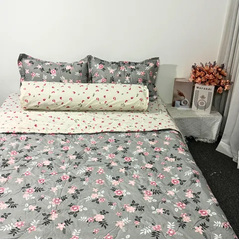 Bộ Chăn Ga Cotton Microfiber 5 Món êm ái, bọc nệm 20cm - Chăn Chần Bông An Toàn & Thoáng Khí cho Giấc Ngủ Tuyệt Vời