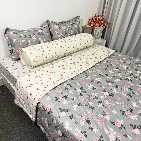 Bộ Chăn Ga Cotton Microfiber 5 Món êm ái, bọc nệm 20cm - Chăn Chần Bông An Toàn & Thoáng Khí cho Giấc Ngủ Tuyệt Vời