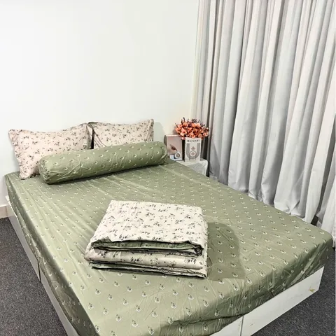 Bộ Chăn Ga Cotton Microfiber Cao Cấp 5 Món - Êm Ái, Thoáng Khí, An Toàn cho Giấc Ngủ Tươi Mát 20cm FSL1321