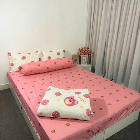 Bộ Chăn Ga Cotton Microfiber Cao Cấp - Bộ 5 Món Bọc Nệm 20cm - Êm Ái, Thoáng Khí, An Toàn Cho Giấc Ngủ Hoàn Hảo
