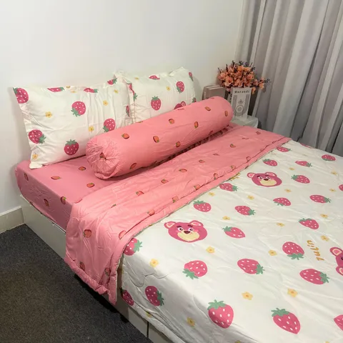 Bộ Chăn Ga Cotton Microfiber Cao Cấp - Bộ 5 Món Bọc Nệm 20cm - Êm Ái, Thoáng Khí, An Toàn Cho Giấc Ngủ Hoàn Hảo