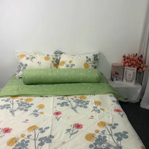 Bộ chăn ga cotton microfiber cao cấp 5 món - êm ái, thoáng khí, bọc nệm 20cm, chăn chần bông nhẹ, vỏ gối sang trọng, tiện dụng cho giấc ngủ hoàn hảo
