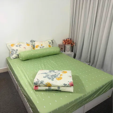 Bộ chăn ga cotton microfiber cao cấp 5 món - êm ái, thoáng khí, bọc nệm 20cm, chăn chần bông nhẹ, vỏ gối sang trọng, tiện dụng cho giấc ngủ hoàn hảo