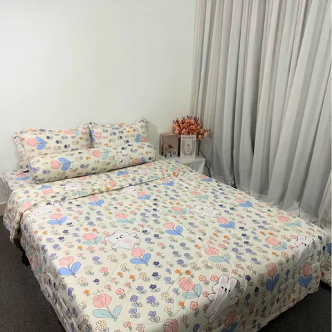 Bộ Chăn Ga Cotton Microfiber 5 Món Cao Cấp - Êm Mềm, Thoáng Khí, Thiết Kế Sang Trọng Bọc Nệm 20cm - Giấc Ngủ Thoải Mái