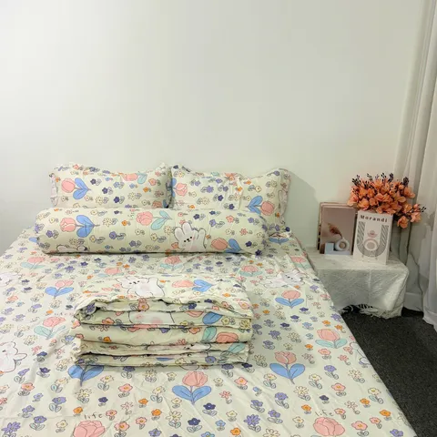 Bộ Chăn Ga Cotton Microfiber 5 Món Cao Cấp - Êm Mềm, Thoáng Khí, Thiết Kế Sang Trọng Bọc Nệm 20cm - Giấc Ngủ Thoải Mái