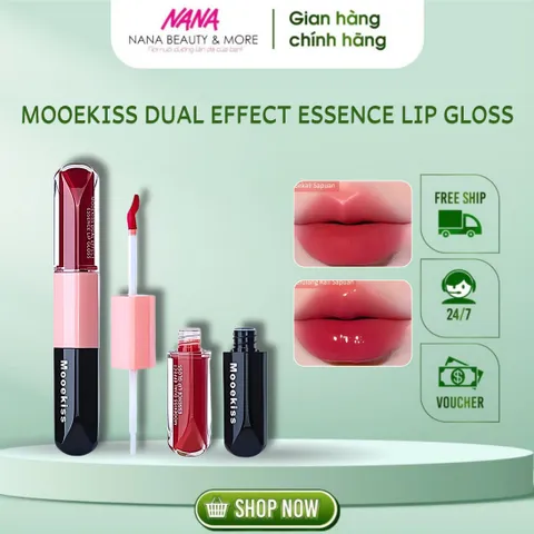 Son Hai Đầu Mooekiss Dưỡng Ẩm Không Dính Cốc - Son Lì & Dưỡng Bóng Đa Năng 3ml+3ml - Sắc Màu Quyến Rũ, Bền Màu Lâu Trôi