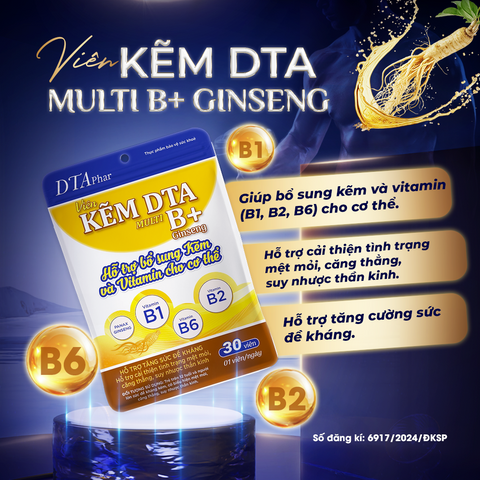 Viên uống Kẽm DTA kết hợp Vitamin B1, B2, B6 và Nhân sâm - Tăng cường đề kháng, giảm mệt mỏi, cải thiện căng thẳng, hỗ trợ sức khỏe