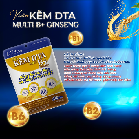 Viên uống Kẽm DTA kết hợp Vitamin B1, B2, B6 và Nhân sâm - Tăng cường đề kháng, giảm mệt mỏi, cải thiện căng thẳng, hỗ trợ sức khỏe