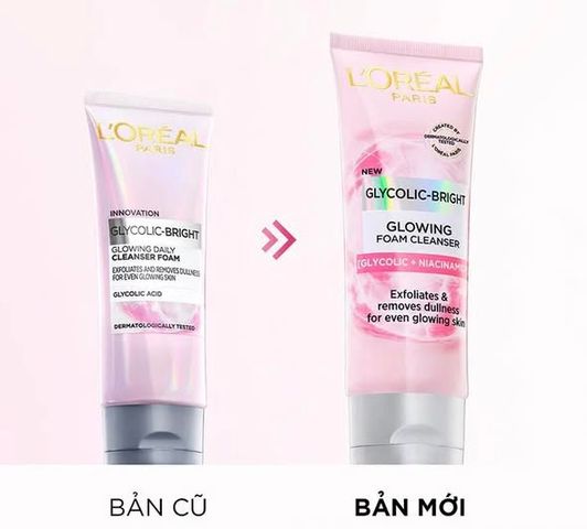 Sữa Rửa Mặt Loreal Glycolic-Bright 100ml - Làm Sáng Da, Loại Bỏ Tế Bào Chết, Vitamin C và Chiết Xuất Tự Nhiên, Dưỡng Da Mềm Mại