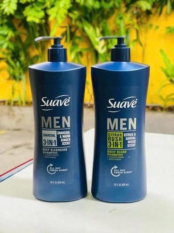 Dầu Gội Suave Men 3 in 1 828ml - Dầu Gội & Sữa Tắm Tiện Lợi Cho Nam Giới, Hương Nước Hoa Quyến Rũ, Cho Tóc Sạch & Khỏe