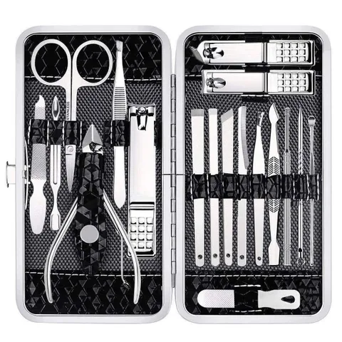 Bộ Chăm Sóc Móng 18 Món – Bộ Dụng Cụ Làm Đẹp Đa Năng Cho Móng Tay, Da Mặt & Bàn Chân, Thép Không Gỉ Bền Chắc