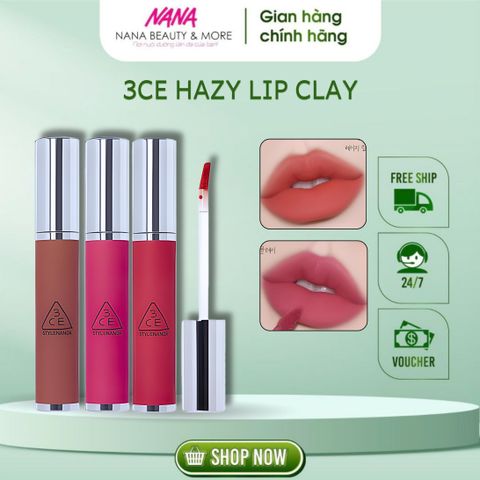 Son Kem Lỳ Mịn Môi 3CE Hazy Lip Clay Nắp Bạc 4gr - Màu Thời Thượng, Chất Son Matte Lấp Đầy Rãnh Môi, Chất Lượng Cao Từ Hàn Quốc