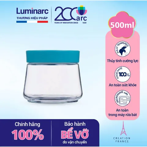 Hũ thủy tinh Luminarc Swing 500ml với nắp xanh - Hũ đựng gia vị và thực phẩm tiện lợi cho không gian bếp hiện đại