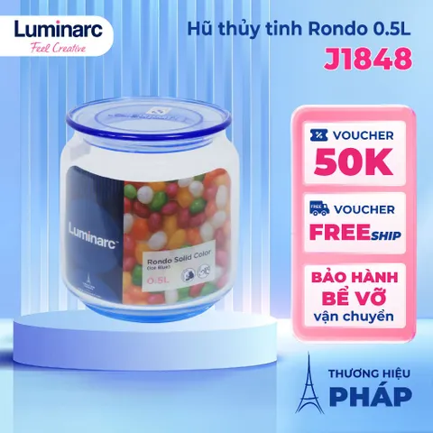 Bộ 3 Hũ Thủy Tinh Luminarc Rondo 0.5L Nắp Kín Màu Xanh Ice Blue - Bảo Quản Thực Phẩm An Toàn, Hàng Chính Hãng Pháp