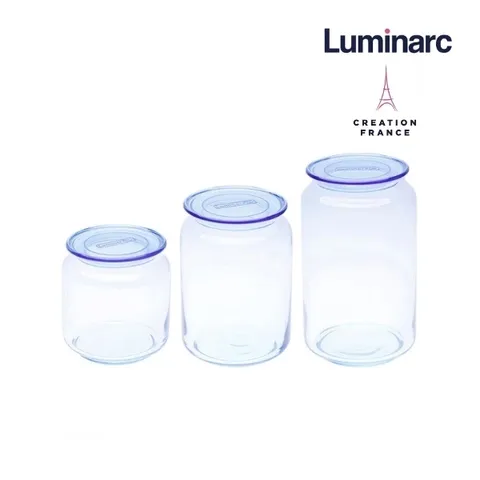 Bộ 3 Hũ Thủy Tinh Luminarc Rondo 0.5L Nắp Kín Màu Xanh Ice Blue - Bảo Quản Thực Phẩm An Toàn, Hàng Chính Hãng Pháp